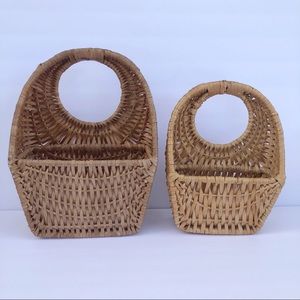 Wall wicker baskets set plant holder